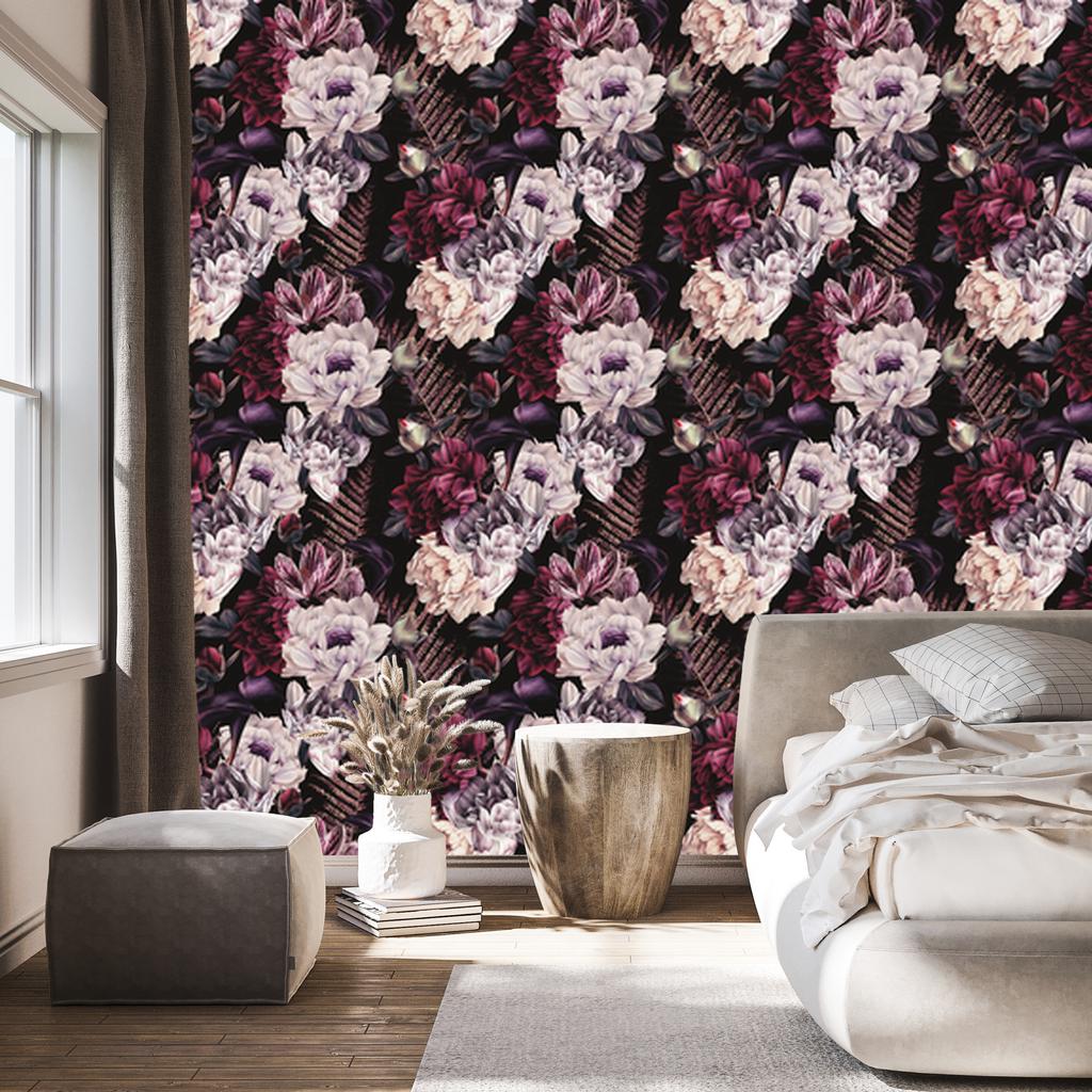 Wallpaper Flowers In Dark Colors for Living Room and Bedroom 50x1000