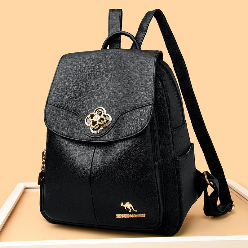 Schoolbag Kangaroo New Real Soft Leather Backpack Women's Fashion Travel Backpack Women's pu Leather Bag Casual Large Capacity Backpack