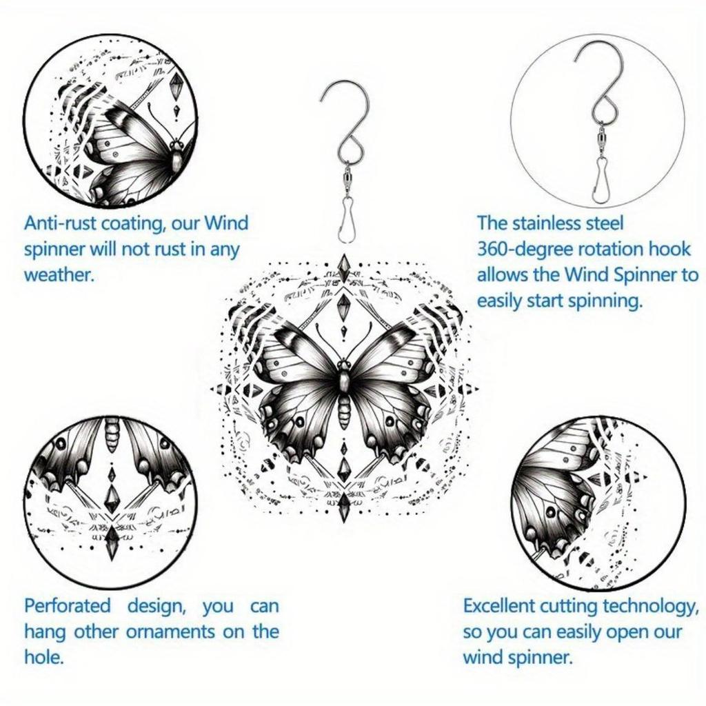 Elegant 3D Butterfly Wind Chime - Golden Mirror Reflective Garden Decor in Black & White | Bird Deterrent, Outdoor & Wedding Decoration