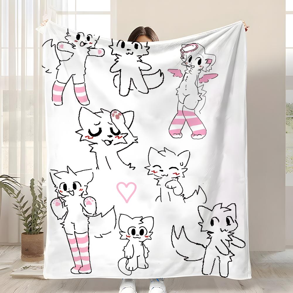 Cute Cat b-Boykisser Throw Kid-Friendly Flannel Throw Blanket Soft Warm Anti-Static Washable All Season
