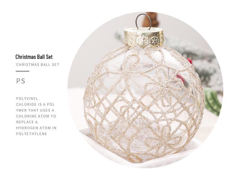 Exquisite 8cm Christmas Ornaments: Set of 6 Transparent Color-Painted Balls in Gift Box for Tree Decoration