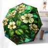 Stained Glass Window Panel with White Flowers, Circular Art Decor Umbrella, Cute Umbrella with Cute Design, Portable 3-Fold Compact Umbrella for Men &