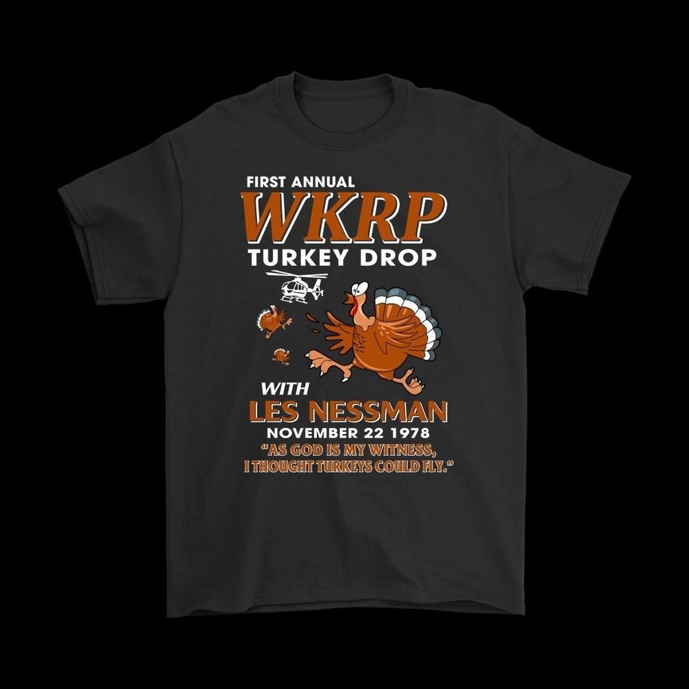 

WKRP Turkey Drop with Les Nessman Funny T-Shirts - Thanksgiving Day T Shirt Gift 2XL