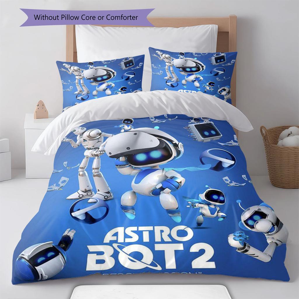 Parure de lit motif ASTRO BOT, Ensemble couette Housse de couette Taie d'oreiller Cadeau d'anniversaire pour la maison (1 housse de couette + 2 taies d'oreiller, sans garniture.)