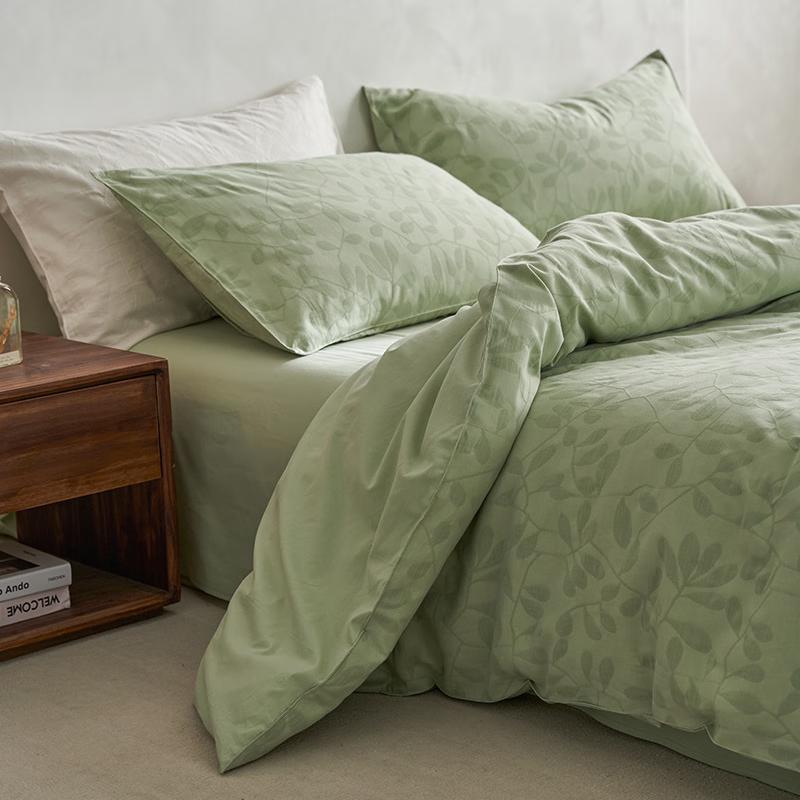 Lilang Double-Layer Gauze Green Leaf 4-Piece Bedding Set