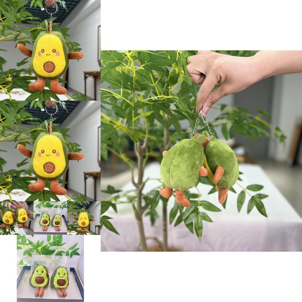Cute Avocado Plush Doll Keychain Soft Toy With Silver And Gold Chains Ideal For Gifts