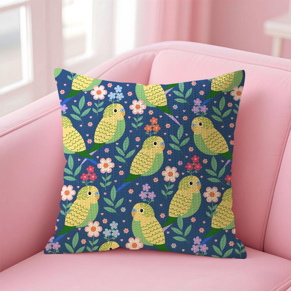 Colorful Floral Animal Cushion Cover Natural Linen Pillow Case Double-Sided Print Decorative Sofa Pillowcase Home Decor Gift