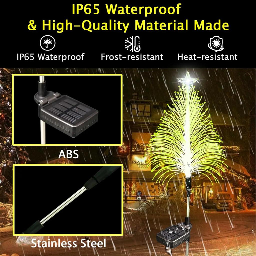 Solar Christmas Tree Garden Stake Lights Outdoor Waterproof Color Changing Christmas Lighted Optical Fiber Xmas Pathway Lights