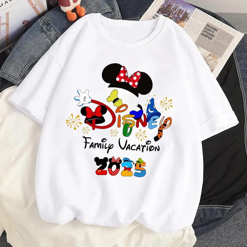 2025 Disney Family Vacation Graphic Tshirt Cartoon Printed T-shirt Clothes Women Casual Short Sleeves T Shirt Streetwear Tees