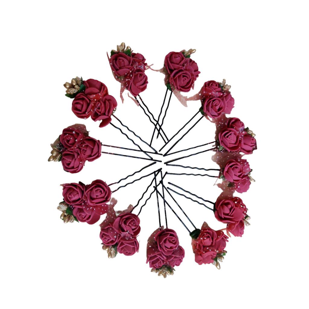 @ Fancy Red Rose Flower Metal Jura Pin For Hair  Bun Set Of 12 UKR916_60%OFF