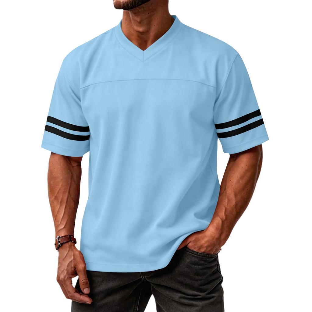 Pánský ležérní klasický top s bloky barev, výstřihem do V, lehký, prodyšný, s krátkým rukávem