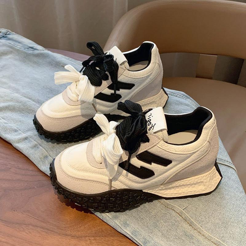 Inner Heightening Platform Forrest Gump Shoes Women's New Running Mountaineering Sports and Leisure Shoes Red and White German Training Shoes Ins