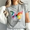 High Street T-Shirt Let It Be Rainbow Butterfly Print Shirt Fashion T-shirt Watercolor Butterfly Women Tee Summer Brand Tops