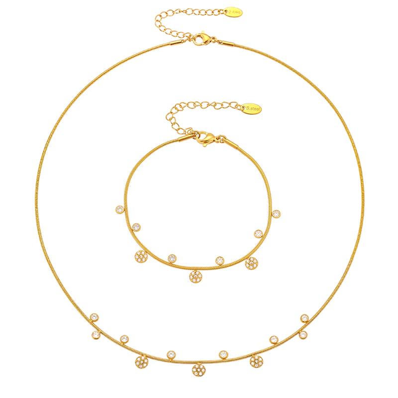 Lariat Y Necklace Matching Bracelet In Stainless Steel 18k Gold Plated With Zircon Flower Chain Necklaces Bracelets For Women