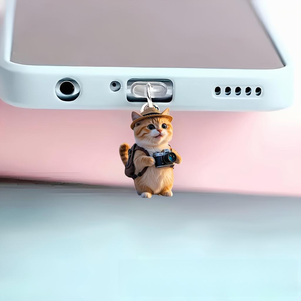 2D Acrylic Cute Elephant Phone Dust Plug Type-C Port Cover For Iphone & Samsung Decorative Hanging Pendant Accessory