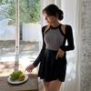 Koreanischer rückenfreier Qiandongge High-Waist-Badeanzug für kleine Brüste, konservativ, Bauch und dünner Rock, einteilig