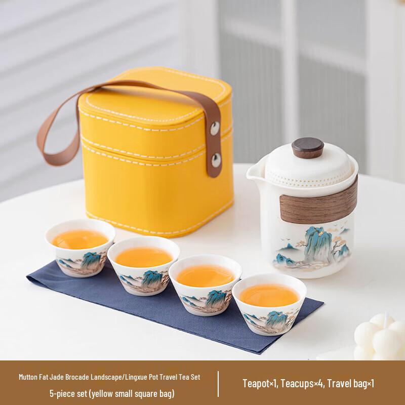 Heyu Xi Sheep Fat Jade Porcelain Travel Tea Set