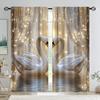 2pcs Modern Swan & Crystal Pearl Print Polyester Curtains with Rod Pocket – for Living Room   Bedroom & Office Decor