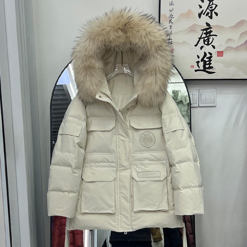 Denmark winter extreme cold down jacket women's thickened large fur collar pink tooling pie to overcome the new winter coat