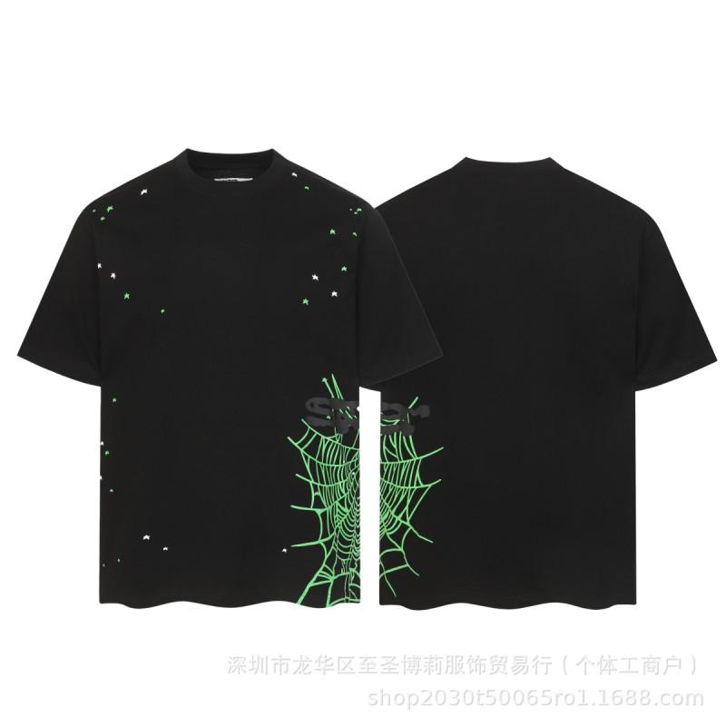Sp5der 3D Puff Print Graphic Tee Men Loose Fit Cotton Short Sleeve T-Shirt Casual Wear