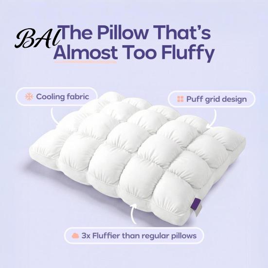 Lightweight Foam Alternative Puff Cooling Pillow, Soft Breathable Quilted Sleeping Machine Cloud-like Pillow Washable, Fluffy for Side And Back