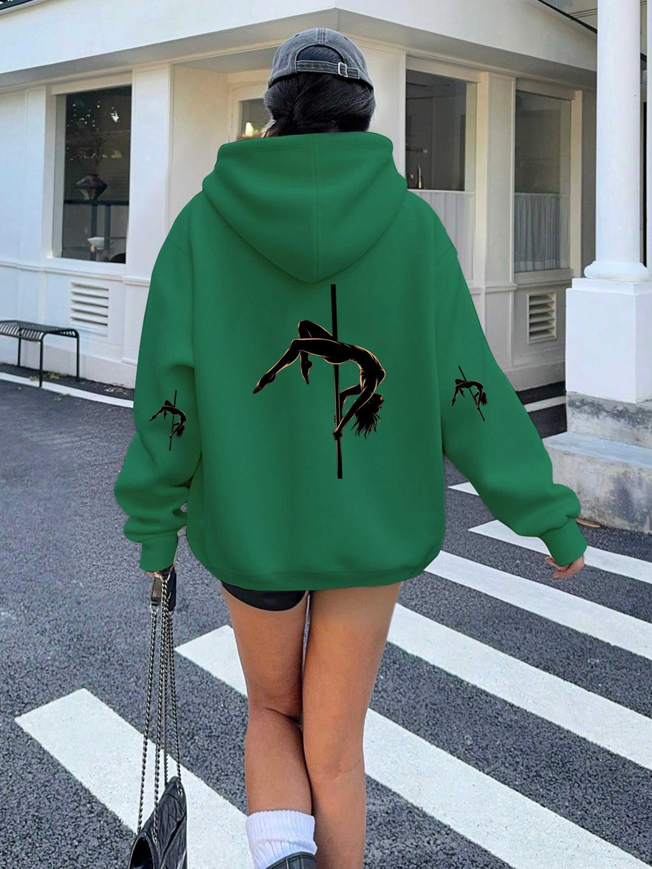 Худи женские для Pole Fitness Изящная поза S зелёный
