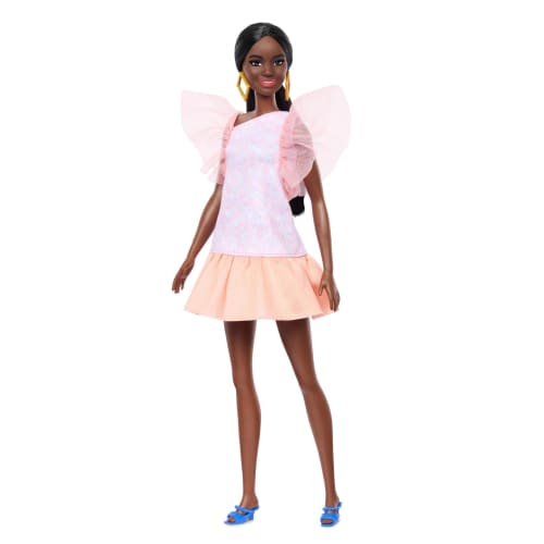 Barbie Barbie Fashionista Ruffle Sleeve Dress Dress Up Doll/House Barbie Doll Ages 3 and Up Pink HRH14