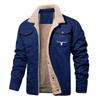 Men's Solid Color Button Pocket Work Jacket Men's Casual Plush Coat