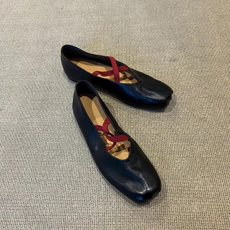 

Leather square head pig nose cross strap ballet shoes flat single shoes women s spring 2025 new Mary Jane shoes 40 чорний