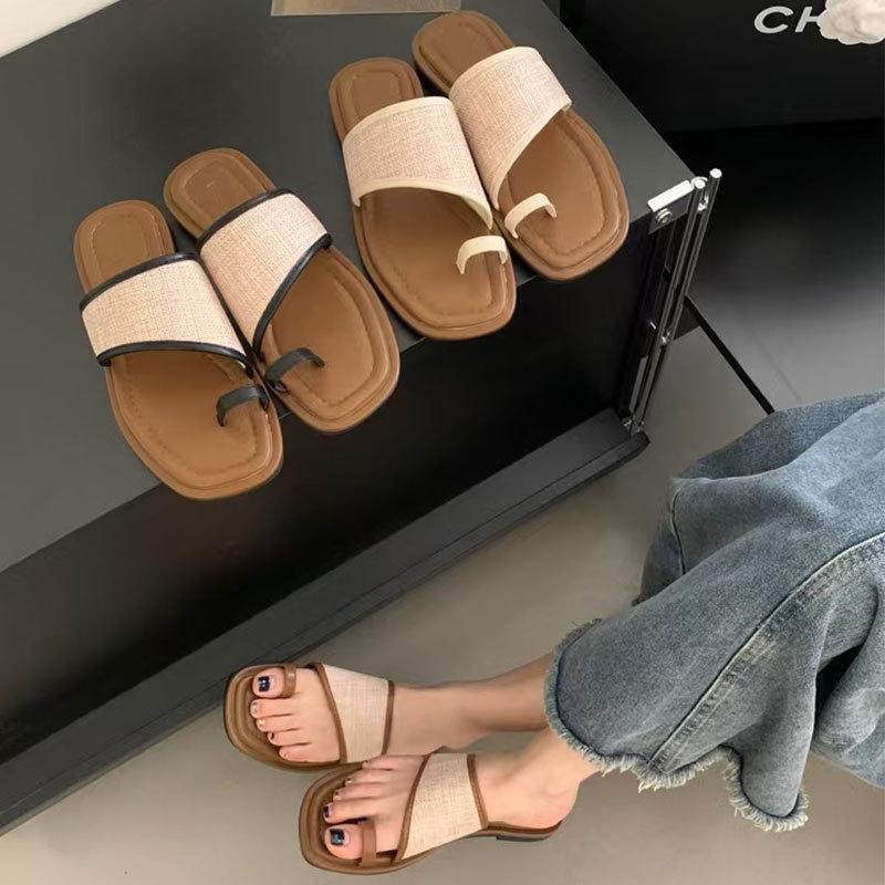 Korean ins trendy cover toe cool slippers women's outer wear 2025 summer new soft-soled simple flat sandals women