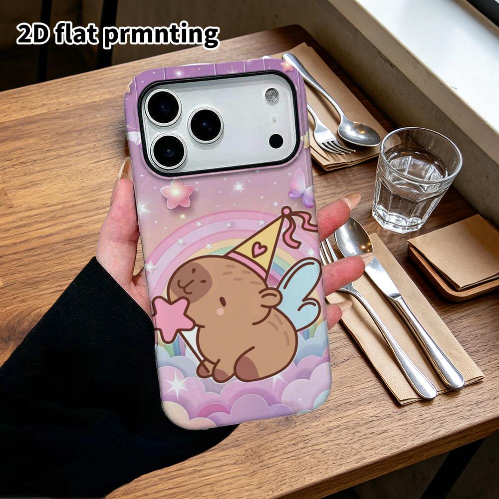 Phone Case: 2D Flat Design Suitable for iPhone 18, 17, 16, 15, 14, 13 Pro Film Protective Case, Couple Style, Magical Fairy Capybara, Christmas and Ha