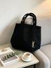 Bolsa Tote de Lona Preta YSL, Bolsa Periférica de Luxo para Presente de Beleza, Bolsa de Mão com Zíper de Grande Capacidade, Bolsa de Ombro Diária para Compras e Viagens para Mulheres