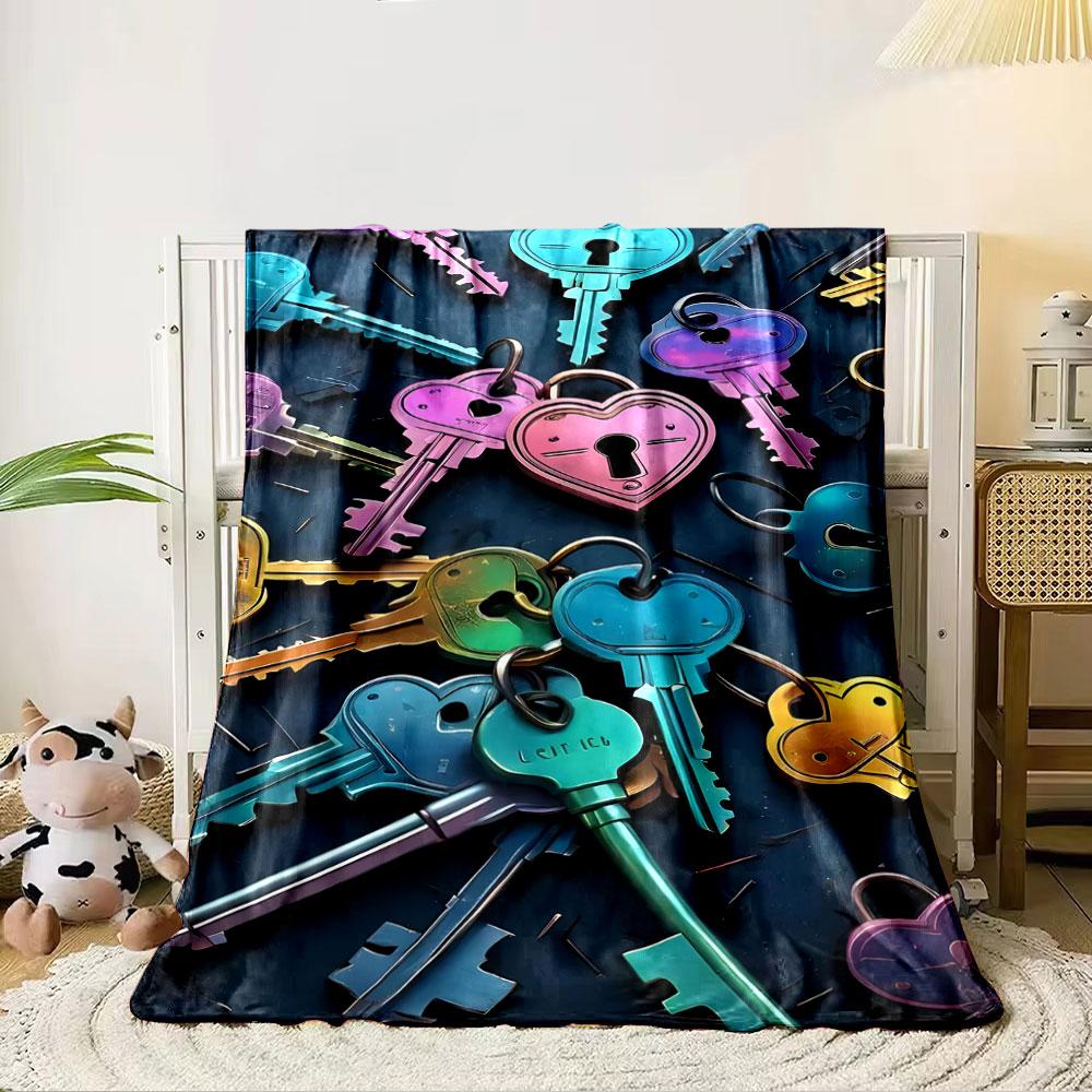 Colorful keys and heart-shaped locks scattered on a dark background. for all seasons blanket lunch break throw gift 80cm x 120cm