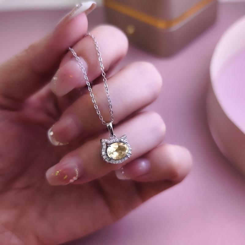 S925 Sterling Silver Pendant Necklace Natural Garnet Crystal High Grade Clavicle Chain Gift