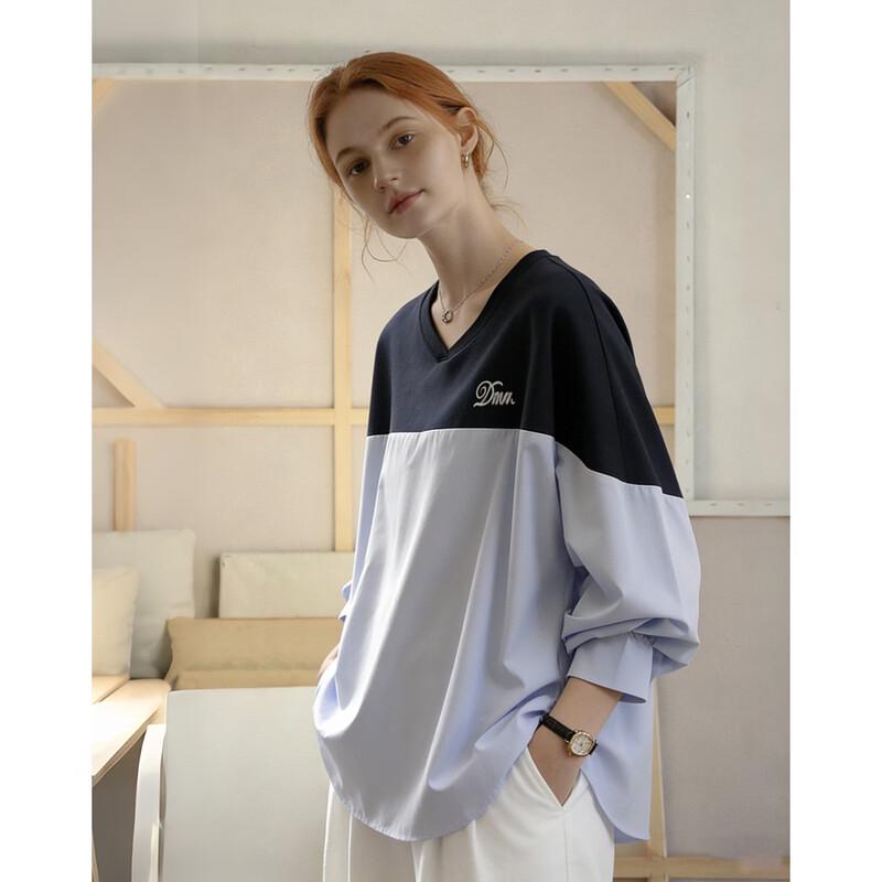 

Women s Soft Air Layer V-Neck Color Block Embroidered Sweatshirt S