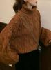 2024 Autumn/Winter Korean Style High Neck Cable Knit Pullover - Loose Fit for Students, Trendy and Lazy Style
