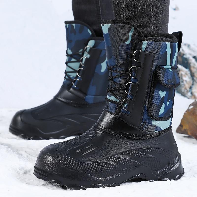 Herren Tarnung Mittelhohe Schneestiefel, Schnürung Dicke Sohle Fleecegefüttert Warm Outdoor Arbeit Baumwollschuhe