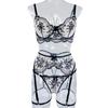 European & American Women's Sexy Embroidered Mesh Lingerie Garter Set