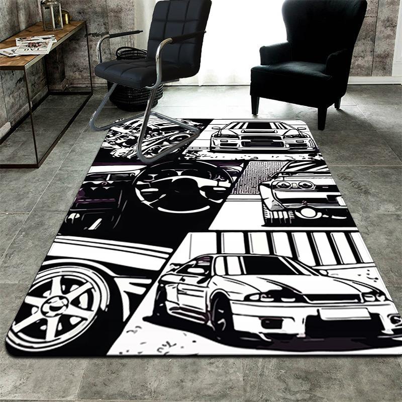 Black and White Race Car Rug Floor Mat for Living Room or Bedroom Soft and Comfortable Carpet a Gift for Birthday and Holiday.NFF0928333