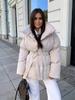 Women's Warm Waist Slimming Long Sleeve Tie Waist Loose Solid Color Fashion Winter Cotton Jacket Coat
