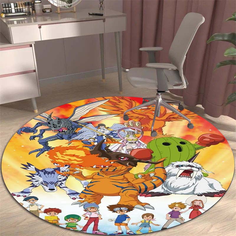 Runder Teppich mit Digimon-Motiv, geeignet zur Dekoration von Wohnzimmern, Schlafzimmern, Sofas und Spielzimmern; rutschfester Teppich für Kinder.999