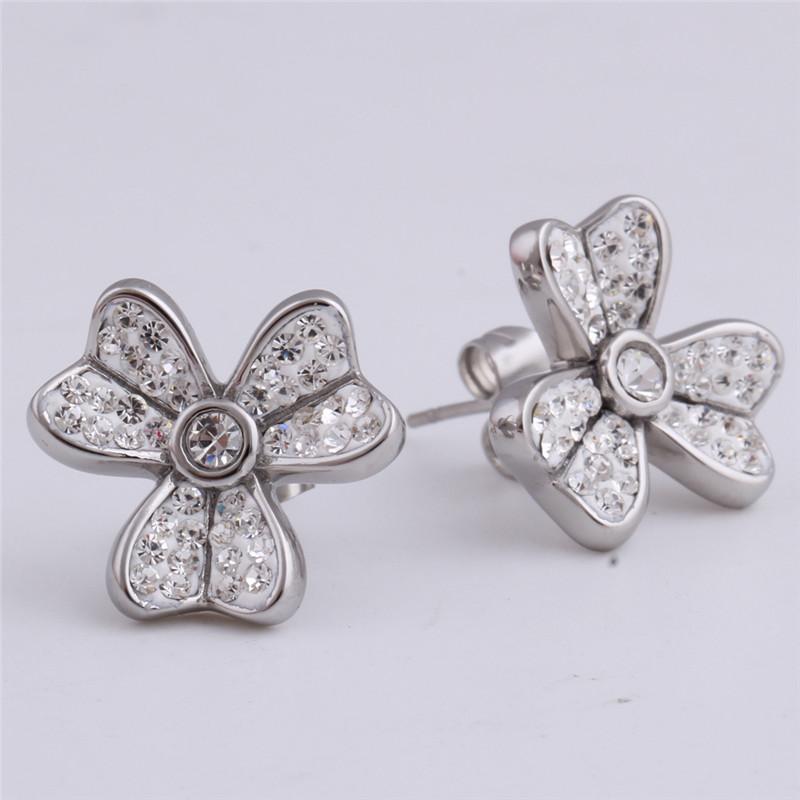 Stainless Steel Earrings with Zircon Flowers Female Crystal from Austrian Sweet Temperament Fine Jewelry Women