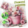 DIY Diamond Painting Canvas Kit for Adults Cute Piglet Pink Bucket Flower Rhinestone Craft for Stress Relief Living Room Wall Decoration Gift