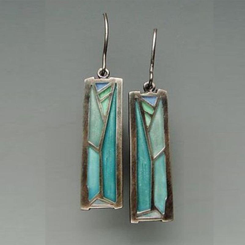 Personalized Retro Thai Silver Opal Earrings Creative Colorful Parquet Earrings