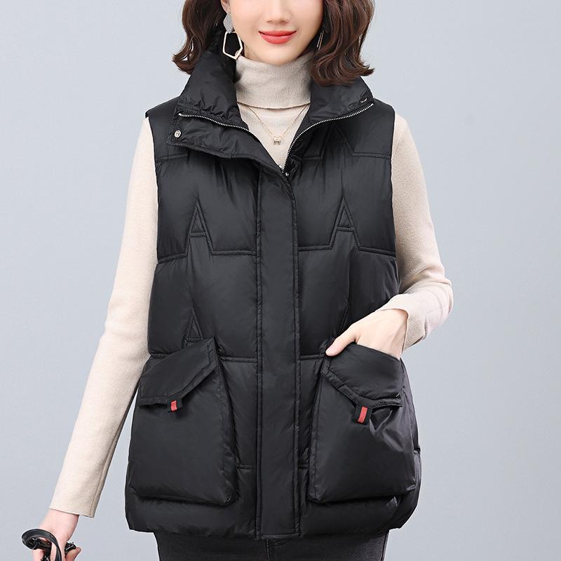 Women's Lightweight Down Vest - 2024 Autumn/Winter Fashion Stand Collar, Short Outerwear for Moms