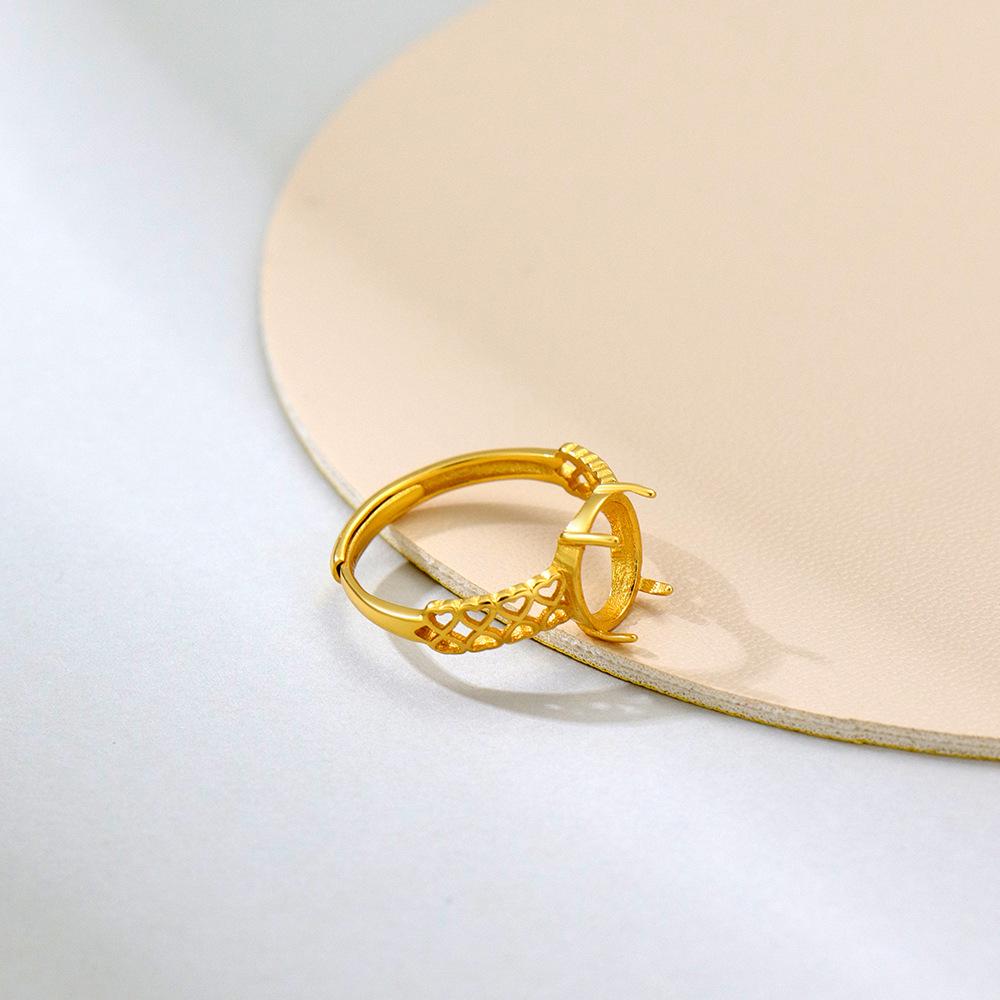 Vergoldeter S925er Sterling Silber Verstellbarer Krappenfassung Ring, 8,5 mm Hohl Rund Einfaches Mode Design.