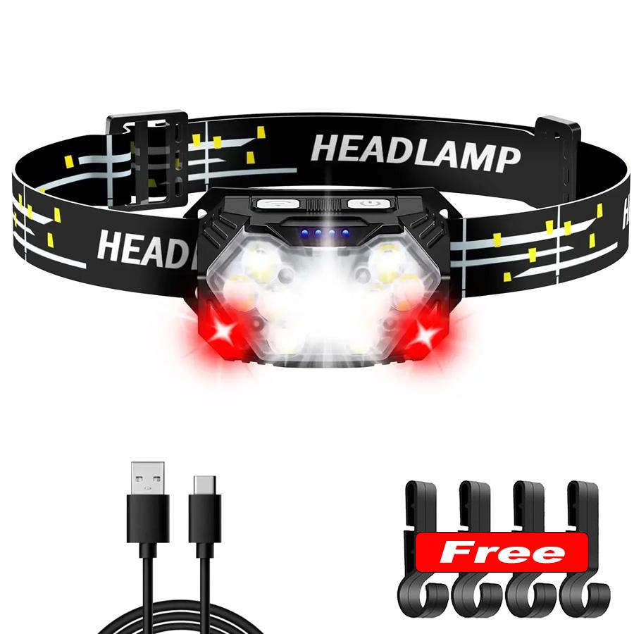 Ultra Bright 9 LED Headlight with Red Light Rechargeable Headlamp Outdoor Running Hiking Camping Forehead Flashlight Head Lamp
