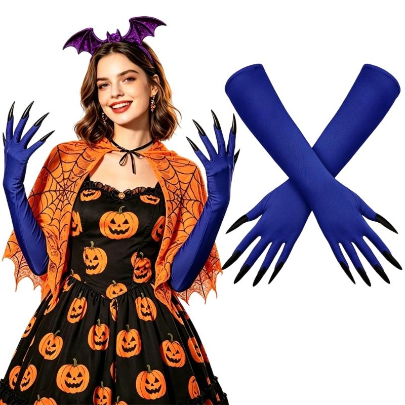 Guanti Lunghi di Halloween con Dita Appuntite e Tessuto Elasticizzato per Look da Palco, Giochi di Ruolo e Styling Fotografico