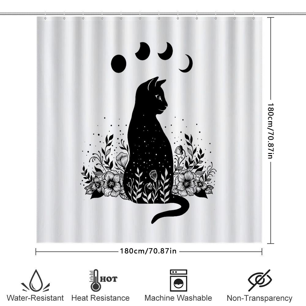Floral Cat Shower Curtain Gothic Forest Animal Pattern Bathroom Decor Vintage Nature Home Decor Wall Hanging Tapestry Art