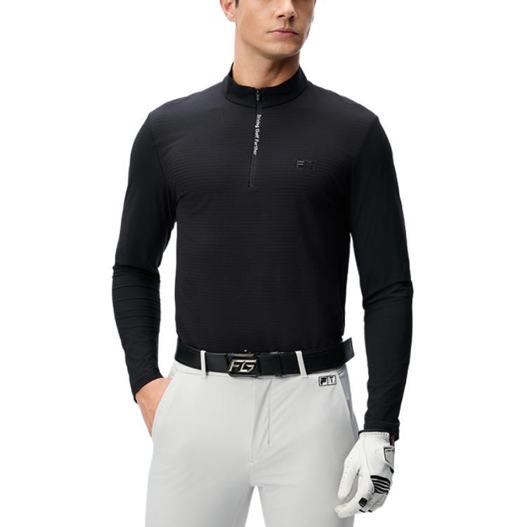 

Fila Мужская футболка с длинным рукавом на молнии до половины, трикотажная, с воротником-стойкой, серия Golf, черная, A11M445206F-BK XL